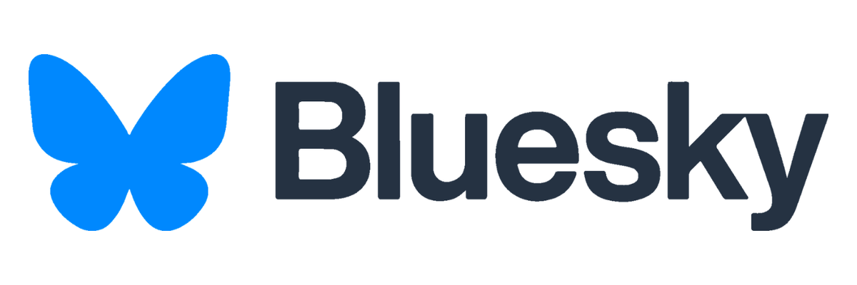 Bluesky logo with blue butterfly on left and the wordmark Bluesky to the right