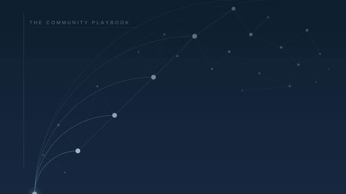 Dark blue background the dots and interconnecting lines. The Community Playbook in the upper left corner.