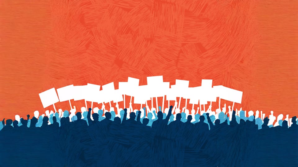 Vector graphic of people at protest holding signs